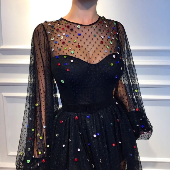 Matoshi Boutique Gem Embellishment Tulle Black Gown Tag Attached - Picture 2 of 9